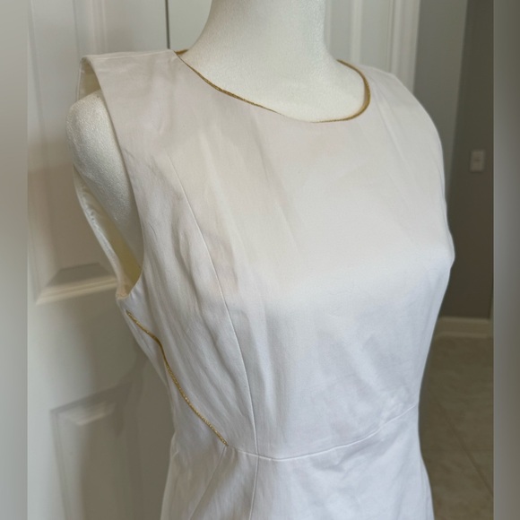 T Tahari White Cali Sleeveless Dress Women’s Size 4 Cotton Elastane Gold NWT - Picture 1 of 11